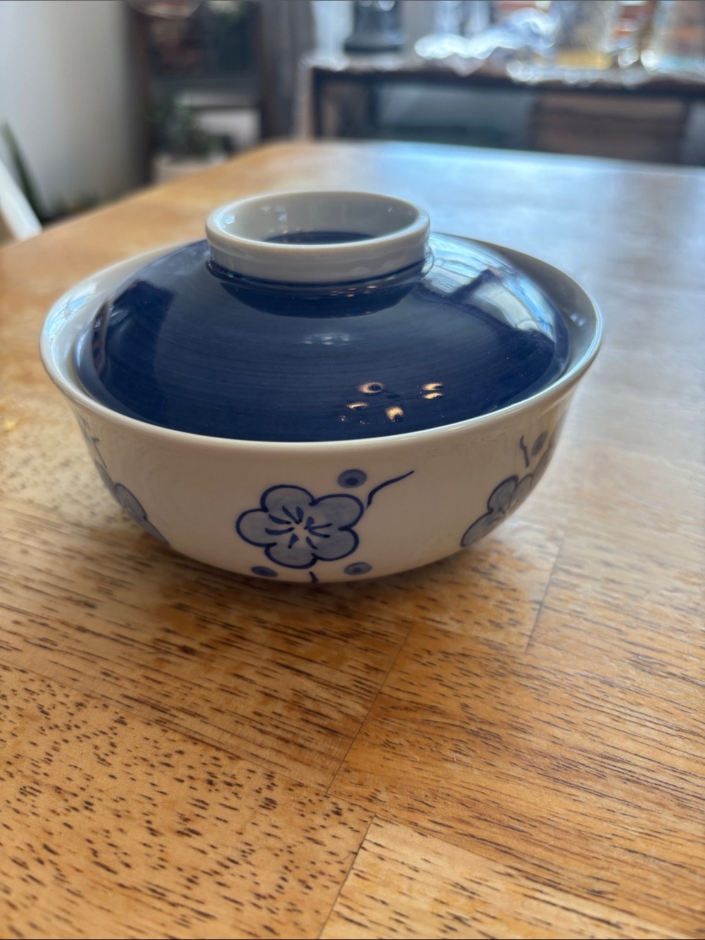 Blue and White Floral Lidded Bowl - Home Art
